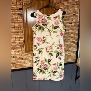Vintage Jessica Howard Floral beaded linen blend midi shift dress size 8P